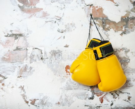 Picture of Pair of yellow boxing gloves hanging